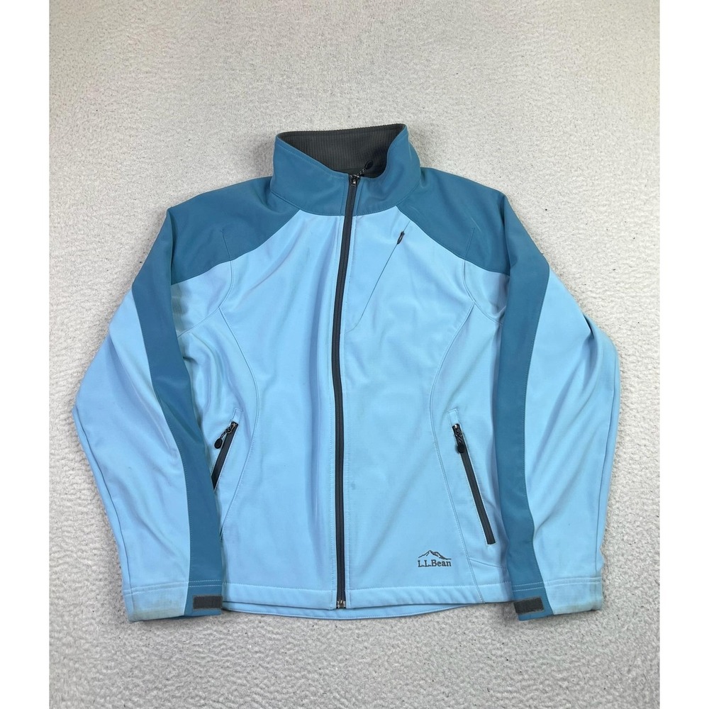 L.L.Bean Jacket Womens Large Petite Blue Softshell Full Zip Fleece Lined Outdoor